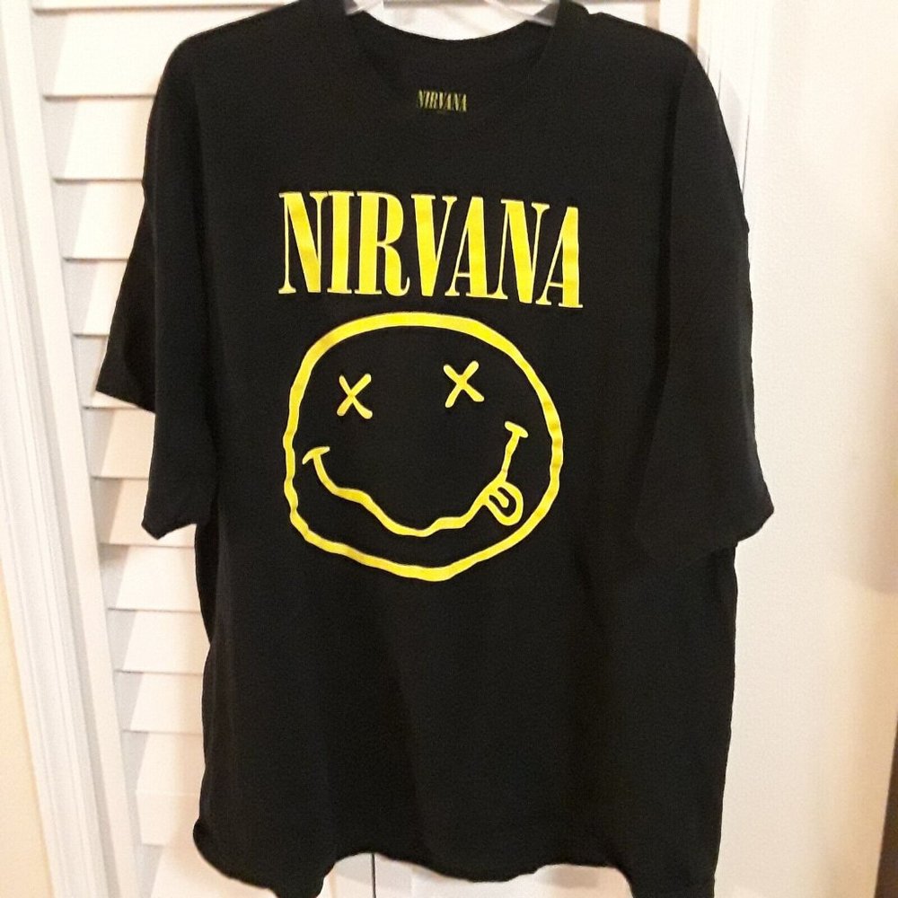 Nirvana Band Smiley Face 2020 T-Shirt, Black, Size 3XL, VGUC